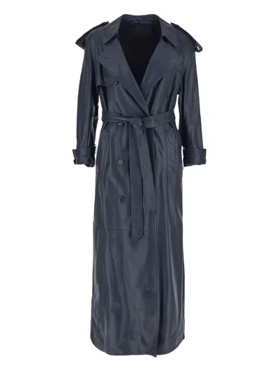 Salvatore Santoro Double-breasted Ovine Leather Trench Coat In Black