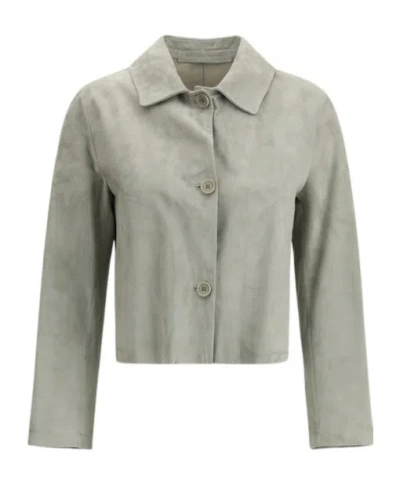 Salvatore Santoro Long Sleeve Leather Jacket In Grey