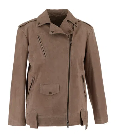 Salvatore Santoro Long Sleeve Leather Jacket In Beige