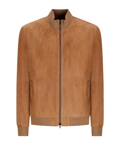 Salvatore Santoro Long-sleeved Leather Jacket In Brown