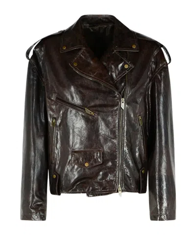 Salvatore Santoro Long-sleeved Leather Jacket In Brown