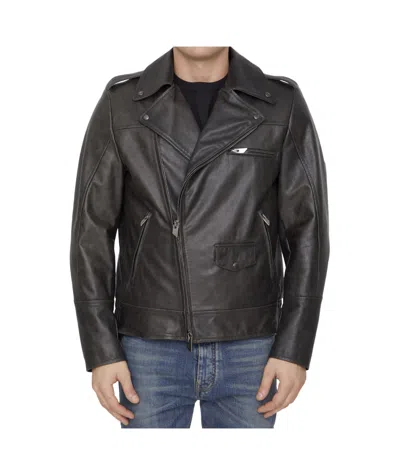 Salvatore Santoro Long-sleeved Leather Jacket In Black