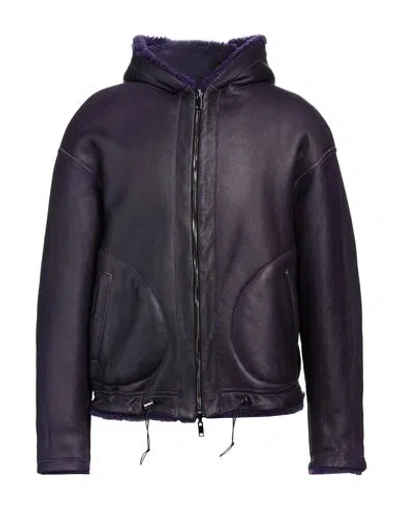 Salvatore Santoro Man Jacket Purple Size 40 Ovine Leather, Shearling In Black
