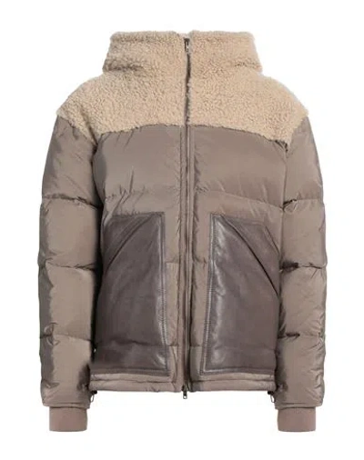 Salvatore Santoro Man Puffer Khaki Size 40 Polyester, Ovine Leather In Brown