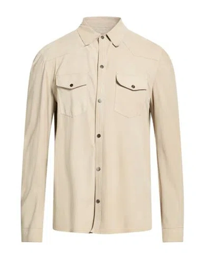 Salvatore Santoro Man Shirt Beige Size 42 Ovine Leather In Nude