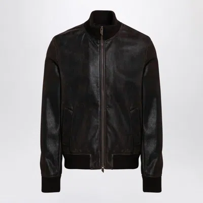 SALVATORE SANTORO MEN'S DARK LEATHER BOMBER JACKET