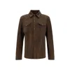 Salvatore Santoro Crackle-finish Leather Overshirt Jacket With Double Breast P In Brown