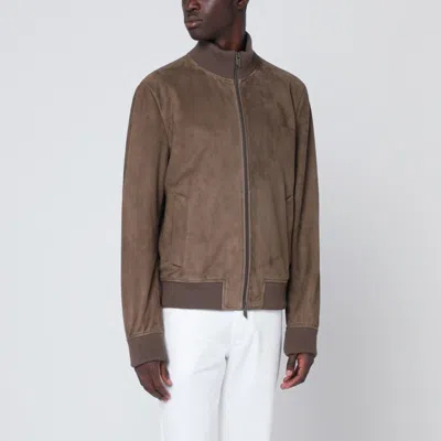 Salvatore Santoro Men's Suede Leather Zip Bomber In Brown