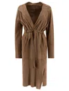Salvatore Santoro Mid-length Beige Ovine Leather Wrap Coat In Brown