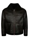 Salvatore Santoro Textured Black Leather Classic Bomber Jacket In Brown