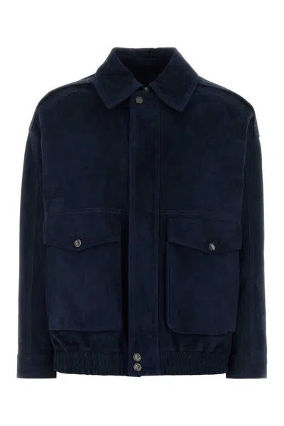Salvatore Santoro Navy Blue Suede Jacket In Black