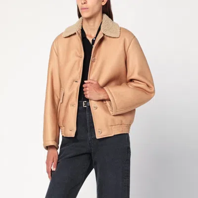Salvatore Santoro Nude Leather Bomber Jacket In Beige