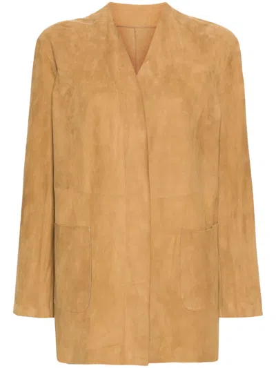 Salvatore Santoro Open-front Suede Cardigan In Brown