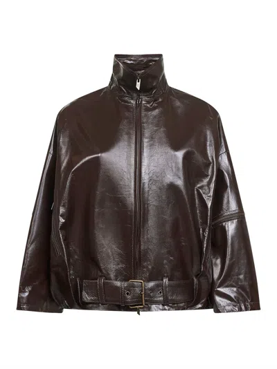 Salvatore Santoro Ovine Leather Bomber Jacket In Brown