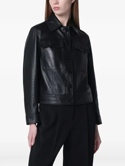 Salvatore Santoro Collared Leather Finish Coat Flap Pockets In Black
