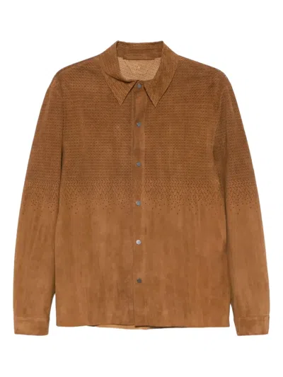 Salvatore Santoro Perforated Suede Shirt Jacket In Brown