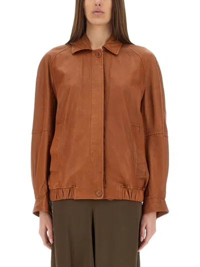 SALVATORE SANTORO RELAXED-FIT BROWN LEATHER JACKET