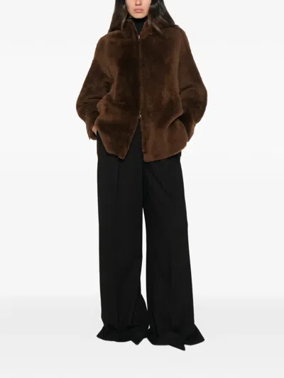 Salvatore Santoro Reversible Hooded Shearling Jacket In Brown