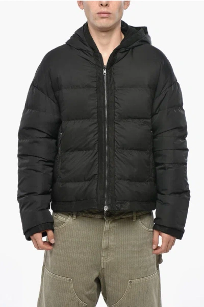 Salvatore Santoro Reversible Leather Down Jacket With Hood In Black