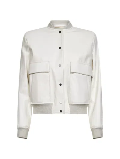 Salvatore Santoro Ribbed Leather Bomber Jacket In White