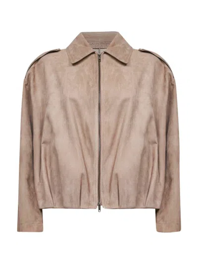 Salvatore Santoro Gathered Leather Jacket In Neutral