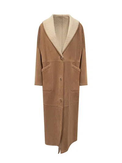 Salvatore Santoro Shearling Leather Coat In Brown