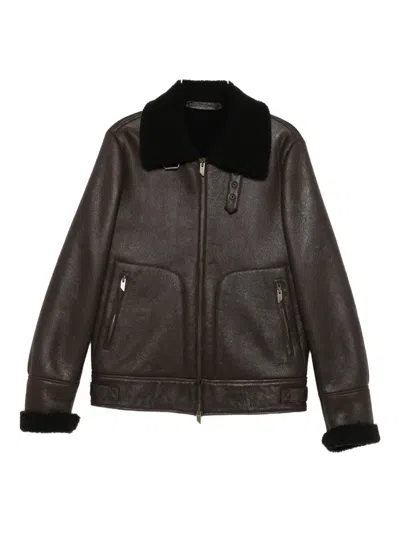Salvatore Santoro Shearling-collar Leather Jacket In Brown