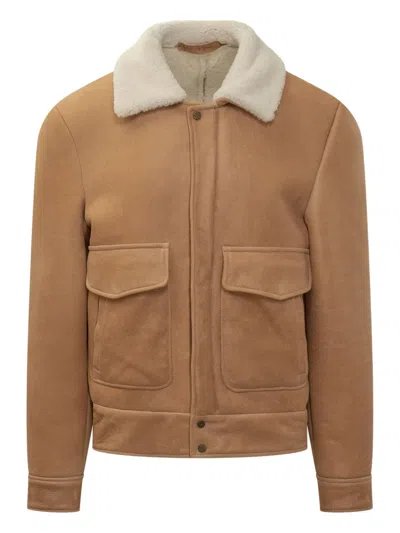 SALVATORE SANTORO SHEARLING COLLAR LEATHER JACKET