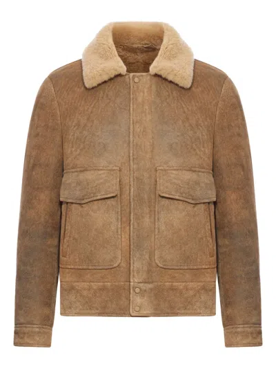 SALVATORE SANTORO SHEARLING-COLLAR LEATHER JACKET