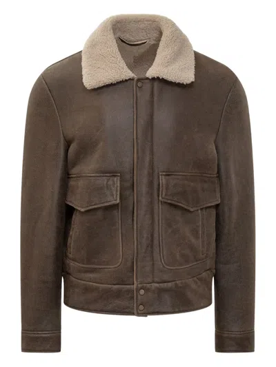 SALVATORE SANTORO SHEARLING-COLLAR LEATHER JACKET