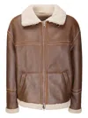 Salvatore Santoro Sheepskin Leather Jacket With Contrasting Shearling Interior And High Collar In Brown