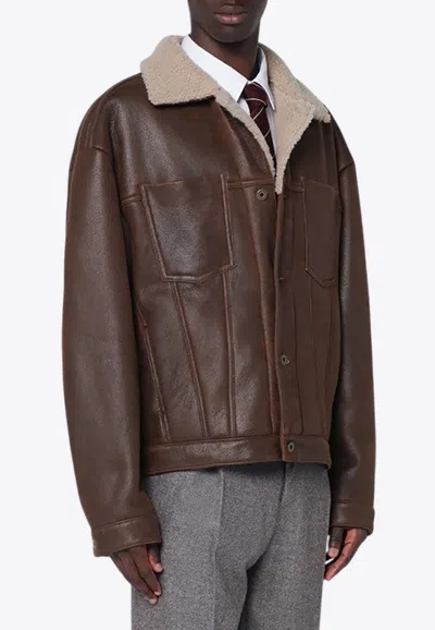 Salvatore Santoro Shearling Collar Leather Jacket In Brown