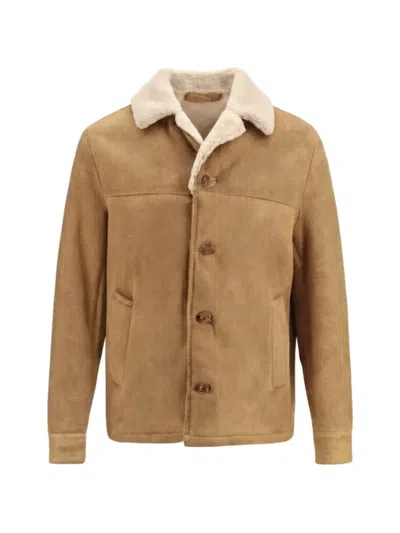 Salvatore Santoro Sheepskin Leather With Sherpa Lining Jacket In Brown