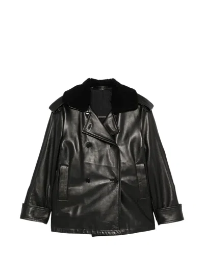 Salvatore Santoro Shearling-collar Double-breasted Jacket In Black