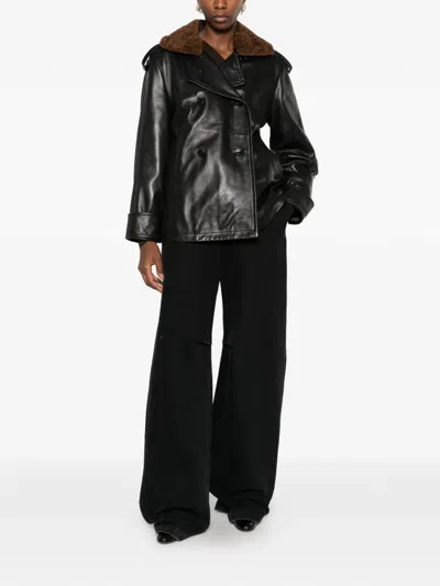 Salvatore Santoro Shearling-collar Double-breasted Jacket In Black