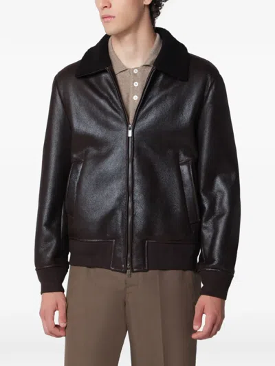Salvatore Santoro Shearling-collar Leather Bomber Jacket In Brown