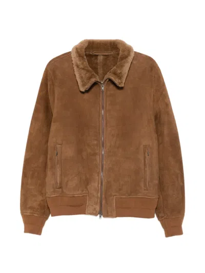 Salvatore Santoro Shearling-collar Suede Jacket In Brown