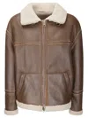 Salvatore Santoro Sheepskin Leather Jacket With Contrasting Shearling Interior And High Collar In Brown
