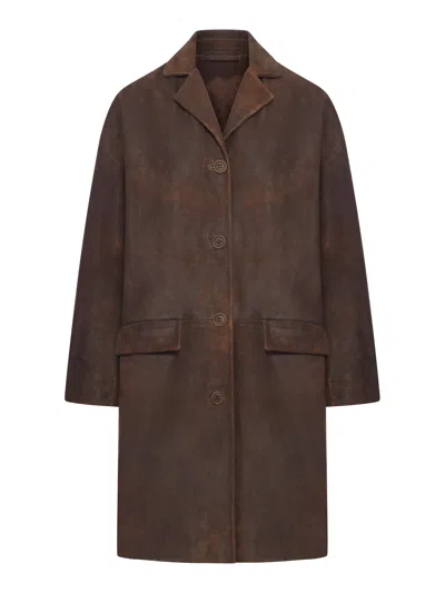 Salvatore Santoro Single-breasted Leather Coat In Brown