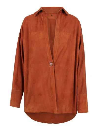 Salvatore Santoro Single Button Suede Jacket In Orange