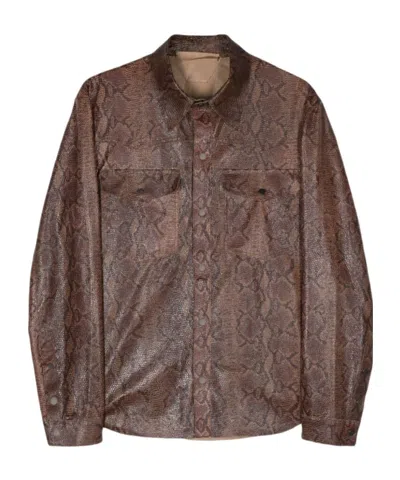Salvatore Santoro Snake-print Leather Jacket In Brown