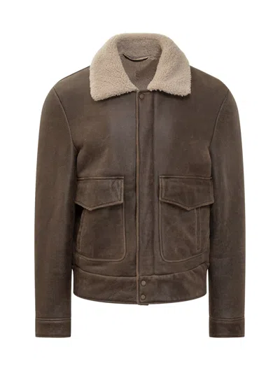 Salvatore Santoro Stylish Leather Jacket With Neck In Asfalto