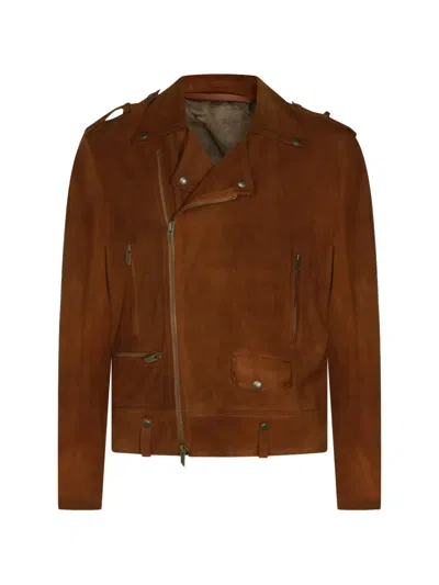 Salvatore Santoro Suede Biker Jacket In Brown