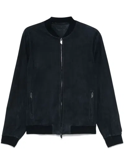 Salvatore Santoro Suede Bomber Jacket In Blue