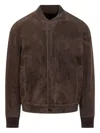 Salvatore Santoro Suede Leather Bomber Jacket In Brown