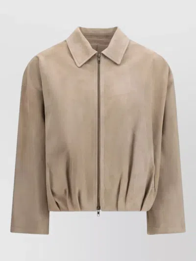 Salvatore Santoro Suede Bomber Jacket Collared Neck Pockets In Neutral