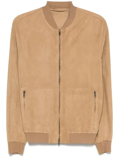 Salvatore Santoro Suede Bomber Jacket In Neutrals