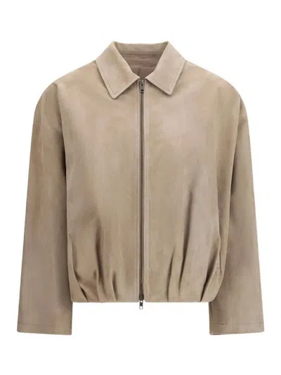 Salvatore Santoro Suede Bomber Jacket In Nude & Neutrals