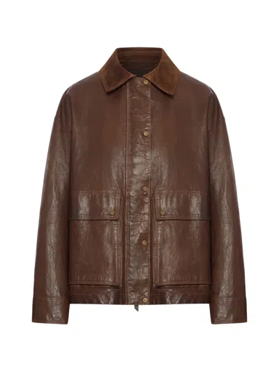 Salvatore Santoro Suede-collar Buttoned Jacket In Brown