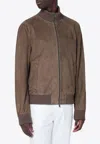 Salvatore Santoro Suede Leather Bomber Jacket In Brown
